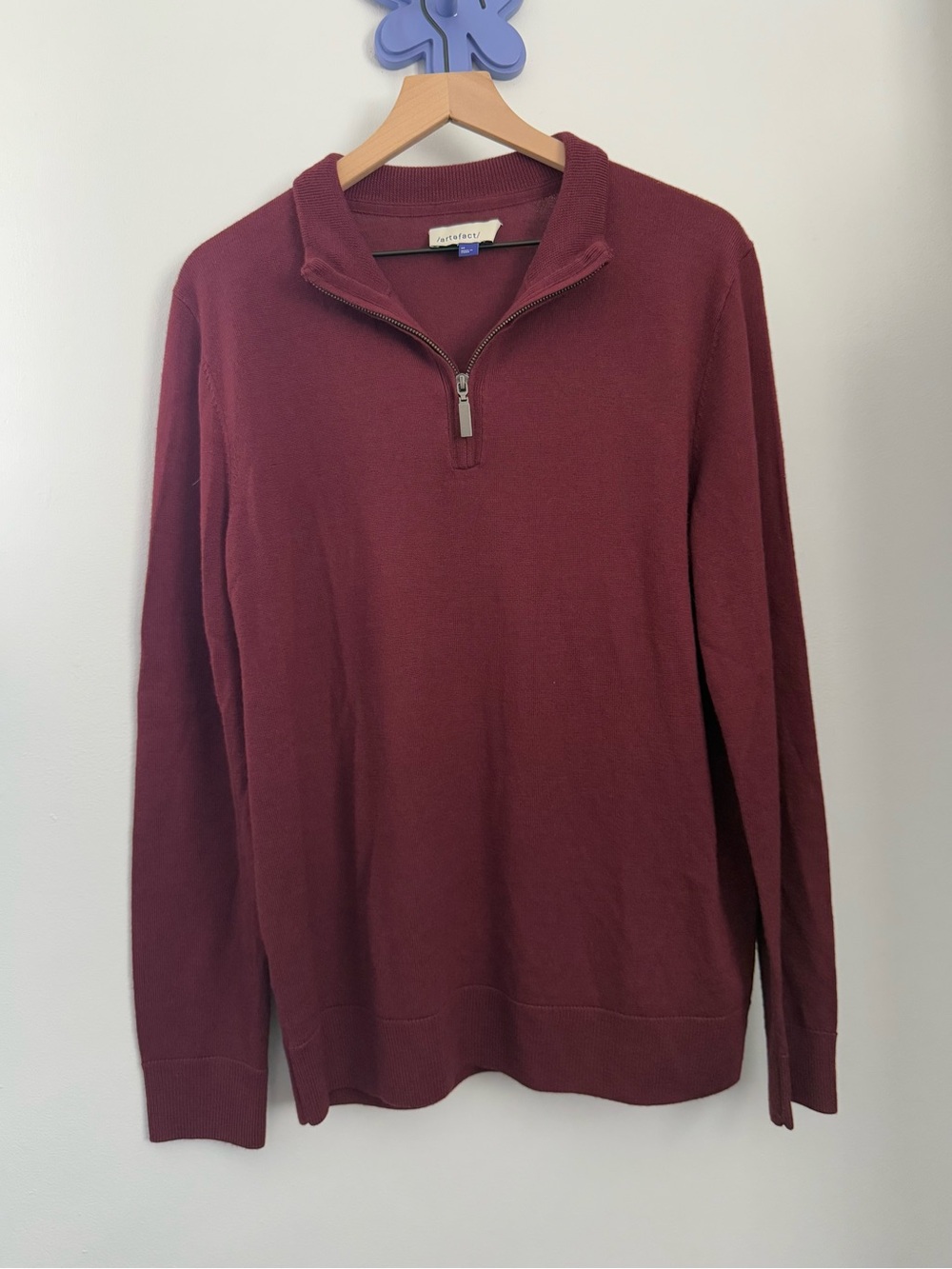 artefact men’s xl burgundy 1/4 zip sweater merino wool fall pullover office